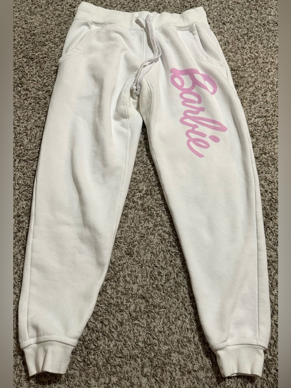 Barbie White Jogger Sweatpants with Pink Script Logo
